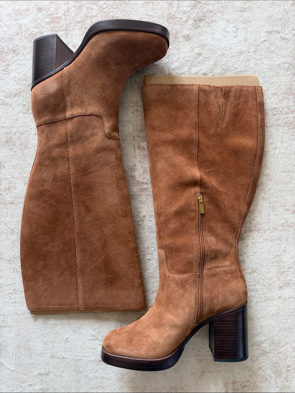 Vince Camuto Gibi Chestnut Suede Knee-High Block Heel Boots 10W XW Calf